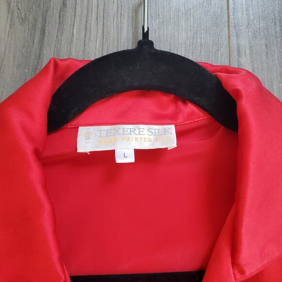 Texere Silk Nightgown Sleep Shirt Large Red Long Sleeve Button Up Classic - Picture 3 of 10